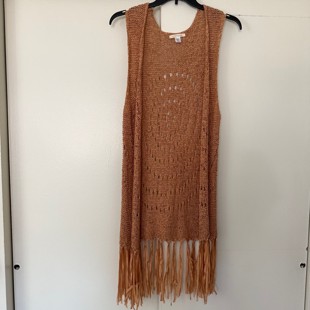Canyon River Blues Brown Bohemian Open-Knit Fringe Vest Size S